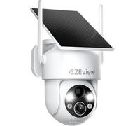CZEview 2K Camera Surveillance WiFi Extérieure Solaire, Camera Exterieur Batterie sans Fil, Vision Nocturne Couleur, PIR Détection Humaine, Audio Bidirectionnel, Sirène d'Alarme (Blanche)