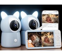 CZEview Babyphone Caméra 2K & Ultra Grand Moniteur HD 5,5", Qualité d'image au Top, 360°, APP, Veilleuse & Musique, Vision Nocturne, Caméra Bébé, Détection Pleur Mouvement & Alerte (2 Caméras)