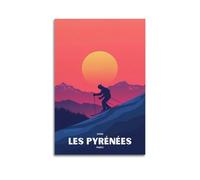 CZHXYZ Poster sur toile pour chambre à coucher et salon - Impression sur toile style rétro - Motif ski des Pyrénées - Coucher de soleil et montagne enneigée 30 x 45 cm - Sans cadre