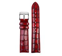 CZKE Bracelet de montre tendance en cuir véritable avec texture crocodile - Bracelet de montre 18 mm 20 mm 22 mm bleu (Couleur : rouge, taille : fermoir argenté 20 mm)