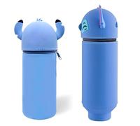 CZlinOduMMX Trousse Ecole 2 en 1 en Silicone Souple Trousse à Crayons Rétractable Kawaii Trousse Silicone Verticale pour Adolescents, Aux Filles, à l'École, Bureau-Bleu