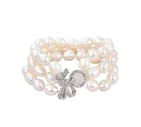 CZMDKEXM 8'' 3 Rows White Rice Pearl Strand Bracelet
