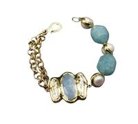 CZMDKEXM Cultured White Pearl Aquamarine Pearl Chain Bracelet