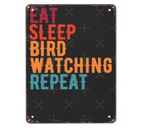 CZMDKEXM Eat Bird Watching Repeat Black White Metal Sign Versatile Wall-Art for Bathroom Hallway Entryway Mudroom Minimalist Decor 8 X 12 in