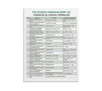 CZMDKEXM Essential Excel Financial and Logical Formulas Cheat Sheet Quick Reference Educational Canvas Poster Wall-Art for Home Office and Study Room Decor(Unframed,08x12inch(20x30cm))
