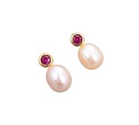 CZMDKEXM Freshwater Cultured Rice Drop Stud Cubic Pave Earrings