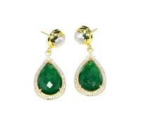 CZMDKEXM Green Jade Gemstone White Pearl Stud Earrings Women Jewelry Gifts