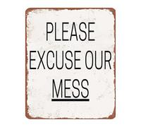 CZMDKEXM Humorous Workshop Decor Metal Tin Sign Featuring Excuse Our Mess Quote Vintage Look 8 X 12 in