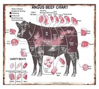CZMDKEXM Kitchen Wall-Art Metal Tin Sign Retro Meat Cuts Chart Diagram for Butcher Shop Restaurant Dining Room Decor 8 X 12 in