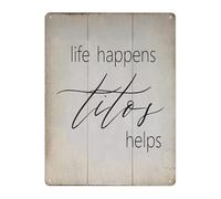 CZMDKEXM Life Happens Coffee Helps Rustic Tin Sign Vintage Humor Metal Plaque Funny Wall-Art for Kitchen Cafe or Pantry 8 X 12 inch