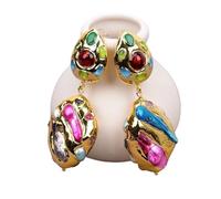 CZMDKEXM Mix Color Shell Pearl Pave Earrings Jade Stud Women Jewelry Gift