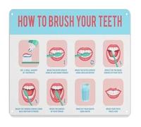 CZMDKEXM Modern Tooth Brushing Guide Metal Tin Sign Oral Care Educational Poster for Clinic Bathroom Wall Decor 8 X 12 inch