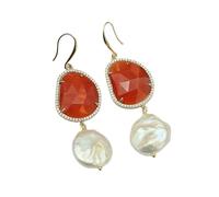 CZMDKEXM Orange Paved White Coin Pearl Dangle Hook Earrings