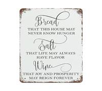 CZMDKEXM Vintage Metal Sign with Bread Salt Wine Saying Rustic Decor for Kitchen Cafe Bar Wall-Art (8 X 12 in)