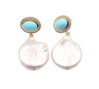 CZMDKEXM White Coin Pearl Blue Pave Stud Dangle Earrings Office style For Women