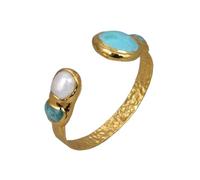 CZMDKEXM White Pearl Green Gold Edge Plated Bangle Women Vintage Style Open Bracelet