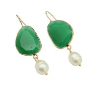 CZMDKEXM White Rice Pearl Green Dangle Earrings Hook