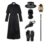 CZMYCBG Ensemble de Costume de Prêtre Médiéval Gothique pour Homme | Avec Chapeau Haut de Forme Crâne, Masque à Bec de Médecin de Peste, Cagoule, Gants, Lanterne et Sceptre