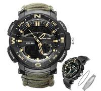 CZMYCBG Montre Numérique Tactique Militaire pour Homme, 7 en 1, Multifonctionnelle, Étanche, Style Camouflage, pour Le Sport, avec LED et Boussole, Bracelet en Paracorde(G-Gold)