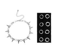 CZMZHFC Bandeau à œillets et collier à pointes pour femme - Bandeau élastique gothique pour filles - Punk Grunge Y2k - Accessoires de mode tendance hippie - Collier gothique à rivets antidérapants