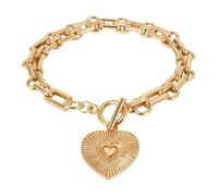 CZMZHFC Bracelet à breloques en forme de cœur pour femme, bracelet élégant en métal avec pendentif en forme de grand cœur, bracelet à maillons épais empilables, accessoires de bijoux de fête, bracelet