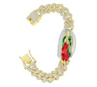 CZMZHFC Bracelet étincelant Notre-Dame de Guadalupe pour femme, bracelet à maillons cubains avec médaille miraculeuse, bracelets à breloques catholiques en strass, bijoux religieux St Jude cadeau pour