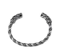 CZMZHFC Bracelet viking pour homme, bracelet manchette torsadée ouverte en argent, bague réglable avec tête de loup, bijou de guerrier médiéval, accessoires viking pour homme