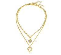 CZMZHFC Collier ailes d'ange, colliers superposés en forme de cœur doré, collier double cœur réglable, charmant pendentif d'amour martelé, collier de clavicule pour femme, cadeau de fête