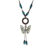 CZMZHFC Collier bohème pour femme, collier vintage avec pendentif papillon, perles en bois réglables tressées, collier tendance en corde de cuir de style tribal, cadeau épais pour femme, Extra long