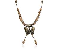 CZMZHFC Collier bohème pour femme, collier vintage avec pendentif papillon, perles en bois réglables tressées, collier tendance en corde de cuir de style tribal, cadeau épais pour femme, Extra long
