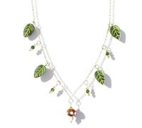 CZMZHFC Collier ras du cou en forme de feuille verte champignon pour femme, plaqué or avec breloque champignon rouge, chaîne réglable, pendentif en verre émaillé, bijou tendance hypoallergénique pour