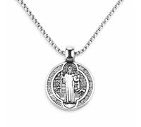 CZMZHFC Collier Saint Benoît en acier inoxydable avec pendentif croix de Saint Benoît, médaille catholique, pendentif d'exorcisme romain, médaille de protection contre les fantômes