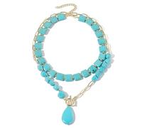 CZMZHFC Collier turquoise pour femme, collier ras du cou bohème avec pendentif en forme de gouttelette d'eau, collier ras du cou vintage réglable, bijoux occidentaux tendance pour femme, Extra long