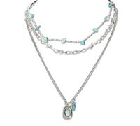 CZMZHFC Colliers occidentaux pour femmes, collier à breloques empilable en argent, chaîne à maillons de perles turquoise bohème, collier avec pendentif chapeau de cowgirl et cactus, accessoires de