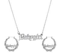 CZMZHFC Ensemble collier et boucles d'oreilles style années 90 pour femme, boucles d'oreilles créoles en bambou doré, collier avec pendentif en forme de lettre anglaise ancienne, accessoires de