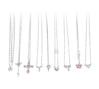 CZMZHFC Lot de 9 colliers Y2k pour femme, gothique, croix, fée, ange, cœur, ailes de papillon, strass roses, cadeau pour femme