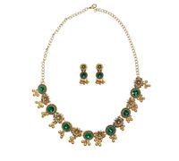 CZMZHFC Parure de bijoux indiens pour femme, collier ras du cou oxydé de style Bollywood, boucles d'oreilles Maang Tikka et Jhumka, ensemble de bijoux de mariage délicat, cadeau traditionnel pour