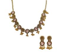 CZMZHFC Parure de bijoux indiens pour femme, collier ras du cou oxydé de style Bollywood, boucles d'oreilles Maang Tikka et Jhumka, ensemble de bijoux de mariage délicat, cadeau traditionnel pour