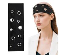 CZMZHFC Y2K Bandeau à œillets, élastique à rivets ajourés pour femmes, style punk, bandeau large et tendance pour femmes, accessoires de cheveux extensibles et décontractés pour femmes (noir, styleD)