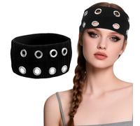 CZMZHFC Y2K - Bandeau élastique à œillets ajourés pour femmes, style punk, large et tendance - Accessoires de cheveux extensibles et décontractés pour femmes (noir, 1 pièce)