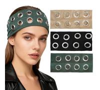 CZMZHFC Y2K - Lot de 3 bandeaux élastiques à œillets ajourés à rivets de style punk, tendance et décontracté pour femme (noir + vert + kaki)
