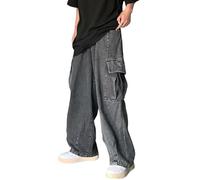 CzooM Baggy Jeans Y2K Hip Hop Baggy Cargo Jeans Pantalon large, Baggy coupe ample, jambe droite, pantalon en denim vintage délavé pour garçons et hommes (Color : Dark gray, Size : XS)