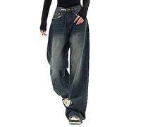 CzooM Jeans Cargo Femme Y2K Pantalon Taille Basse Baggy Jeans Couleur Unie Pantalon Décontracté avec Poches Streetwear Pantalon Cargo Pantalon pour Femmes Filles (Color : Blue, Size : S)