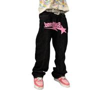 CzooM Jeans pour hommes Y2K Vintage Hip Hop Baggy Denim pantalon graphique coupe ample décontracté pantalon de skateboard pantalon Grunge (Color : Pink, Size : S)