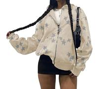 CzooM Sweat À Capuche Zippé Pour Femme Y2K Imprimé Pull Veste Harajuku Pour Couples Sweat À Capuche Vintage Veste À Capuche Unisexe Veste De Survêtement Ample Avec Capuche (Color : White, Size : XL