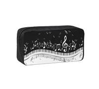 Czqdp Trousse à Crayons Simple et spacieuse en Polyester, Pochette cosmétique Portable avec Fermeture éclair, Motif Touches de Piano et Notes de Musique
