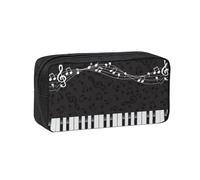 Czqdp Trousse à Crayons Simple et spacieuse en Polyester, Pochette cosmétique Portable avec Fermeture éclair, Motif Notes de Musique Noires Piano