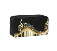 Czqdp Trousse à Crayons Simple et spacieuse en Polyester, Pochette cosmétique Portable avec Fermeture éclair, imprimée de Notes de Piano