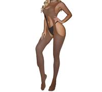 CZSABXY Womens Fishnet Bodysuit Lingerie Rave Outfits For Women One Piece Jumpsuit Mesh Bodystocking Underwear(Brown)