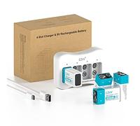 czvv Piles Rechargeables Lithium 9V - Haute Capacité 850mAh 4 Pack avec Chargeur Rapide 2H - Anti-Fuite et Durée de Vie Ultra Longue 10 Ans 8,7V - 1300 Fois Cycles, Détecteurs de Fumée, Radios